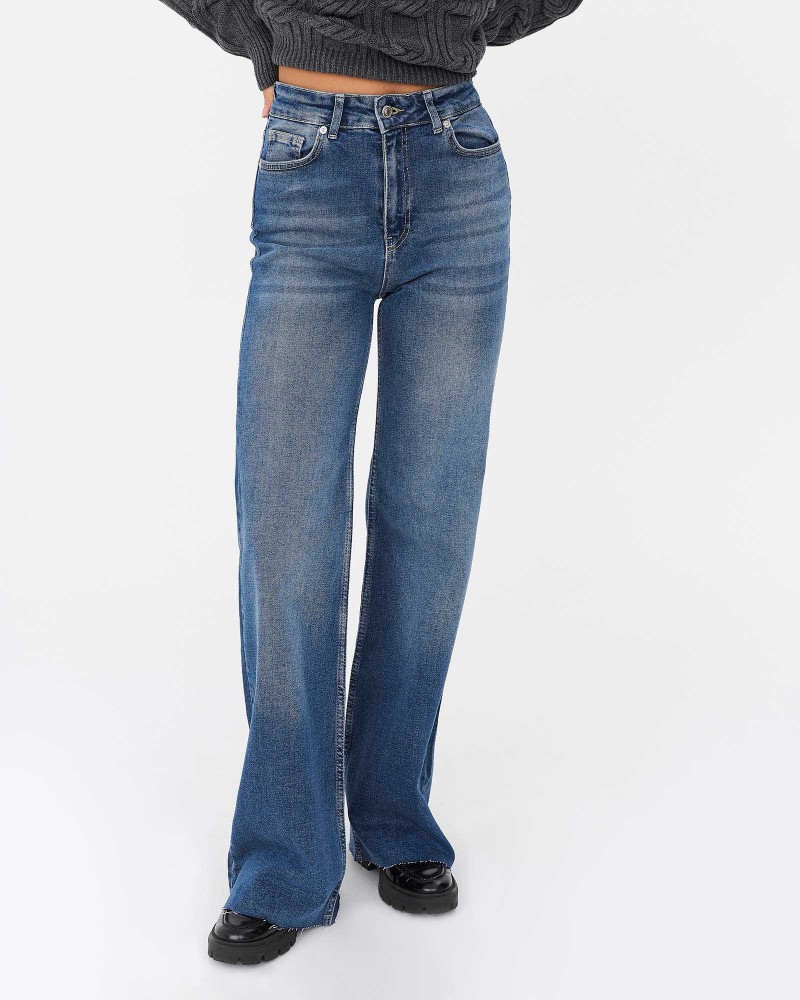 Сині джинси прямого крою з потертостями FASHIONISTA