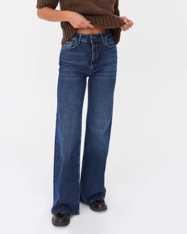 Темно-сині джинси прямого крою з потертостями FASHIONISTA