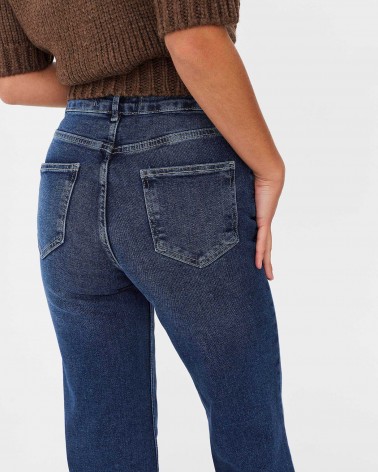 Темно-сині джинси прямого крою з потертостями FASHIONISTA