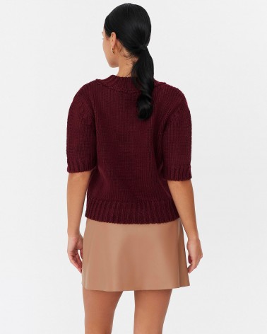 Бордовий пуловер з манжетами та короткими рукавами FASHIONISTA