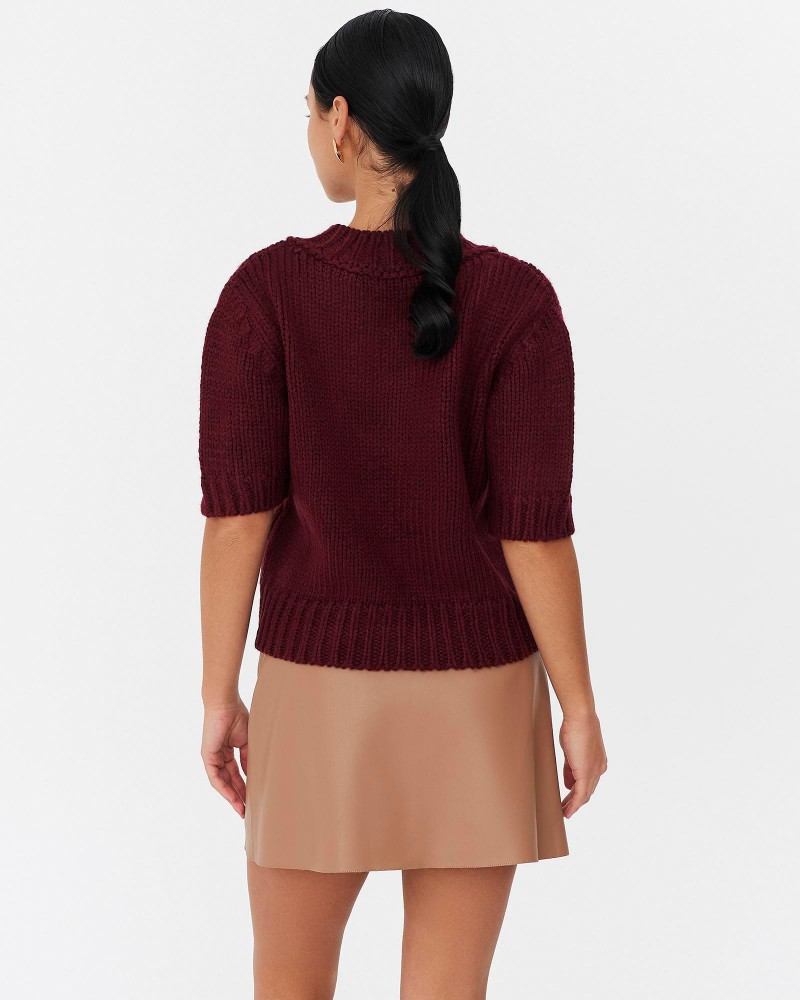 Бордовий пуловер з манжетами та короткими рукавами FASHIONISTA