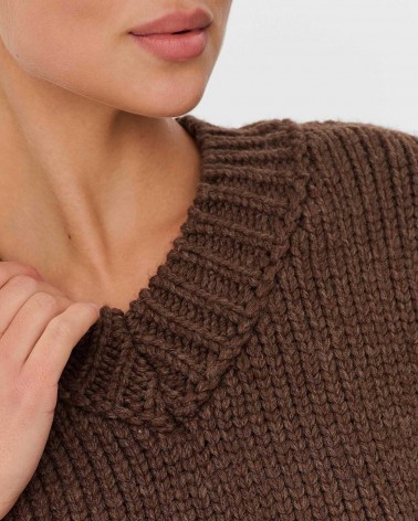 Коричневий пуловер з манжетами та короткими рукавами FASHIONISTA