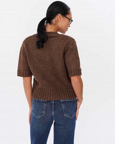 Коричневий пуловер з манжетами та короткими рукавами FASHIONISTA