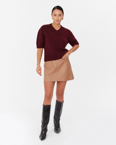 Бордовий пуловер з манжетами та короткими рукавами FASHIONISTA