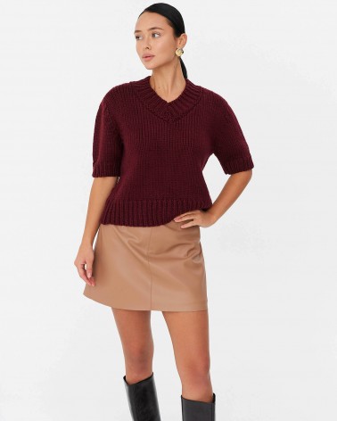 Бордовий пуловер з манжетами та короткими рукавами FASHIONISTA