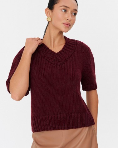 Бордовий пуловер з манжетами та короткими рукавами FASHIONISTA
