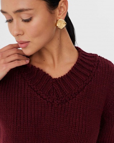 Бордовий пуловер з манжетами та короткими рукавами FASHIONISTA