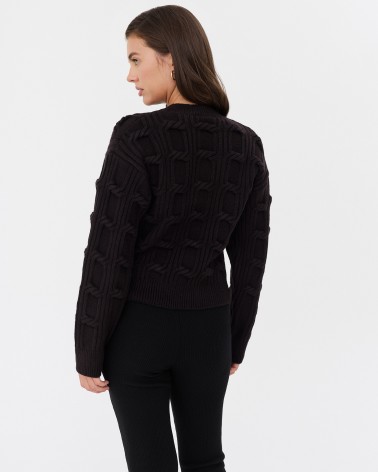 Коричневий джемпер з плетенням та манжетами FASHIONISTA