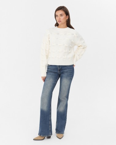 Молочний джемпер з плетенням та манжетами FASHIONISTA
