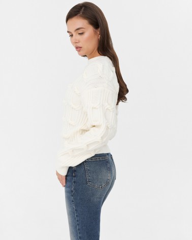 Молочний джемпер з плетенням та манжетами FASHIONISTA