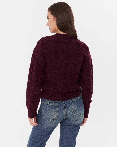 Бордовий джемпер з плетенням та манжетами FASHIONISTA