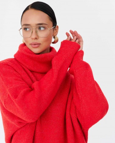 Яскраво-червоний подовжений светр крою оверсайз FASHIONISTA