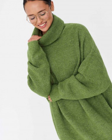 Зелений подовжений светр крою оверсайз FASHIONISTA