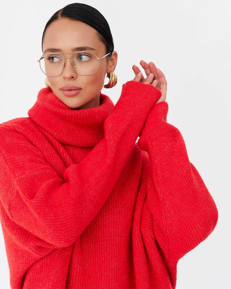 Яскраво-червоний подовжений светр крою оверсайз FASHIONISTA