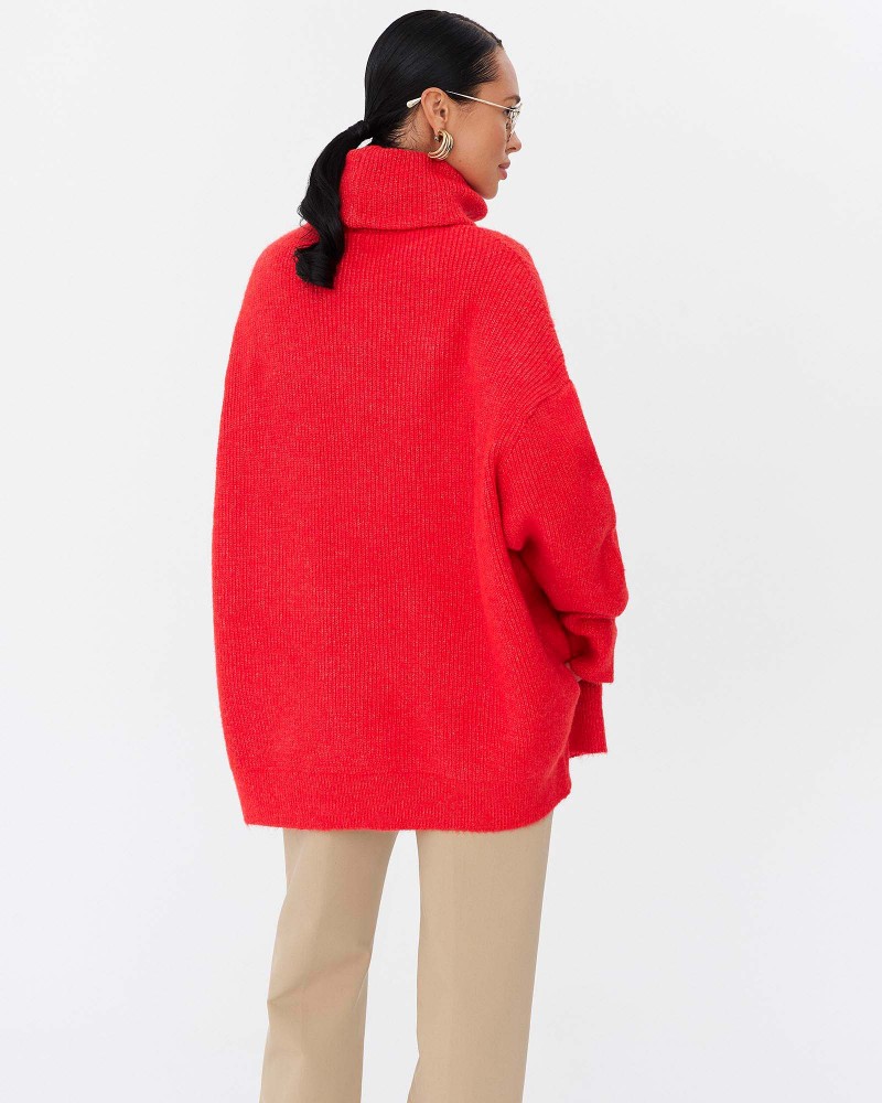 Яскраво-червоний подовжений светр крою оверсайз FASHIONISTA