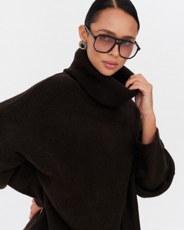 Темно-коричневий подовжений светр крою оверсайз FASHIONISTA