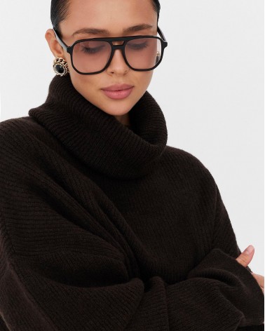 Темно-коричневий подовжений светр крою оверсайз FASHIONISTA