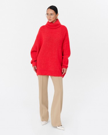 Яскраво-червоний подовжений светр крою оверсайз FASHIONISTA