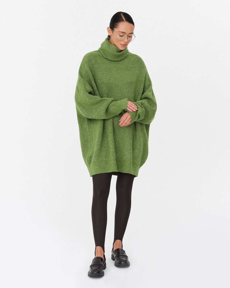 Зелений подовжений светр крою оверсайз FASHIONISTA Зелений подовжений светр крою оверсайз FASHIONISTA