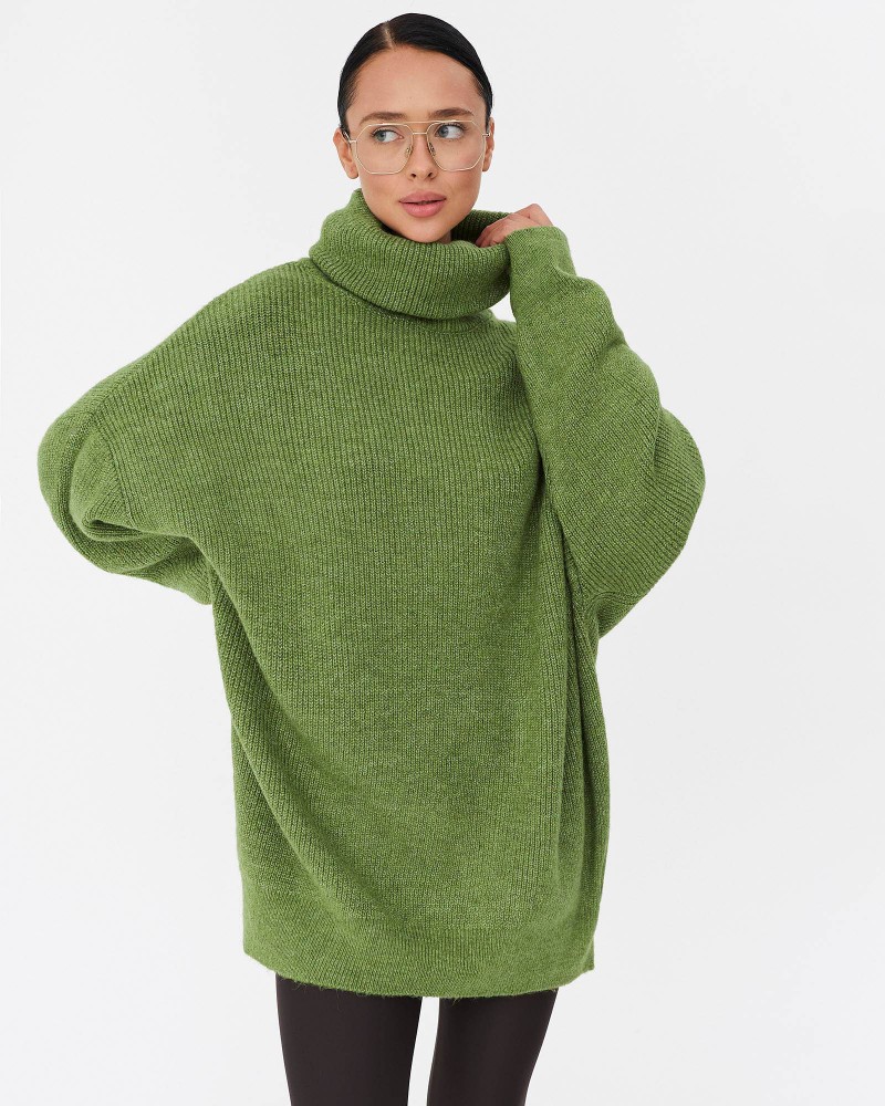 Зелений подовжений светр крою оверсайз FASHIONISTA