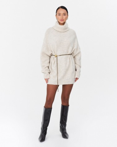 Світло-бежевий подовжений светр крою оверсайз FASHIONISTA