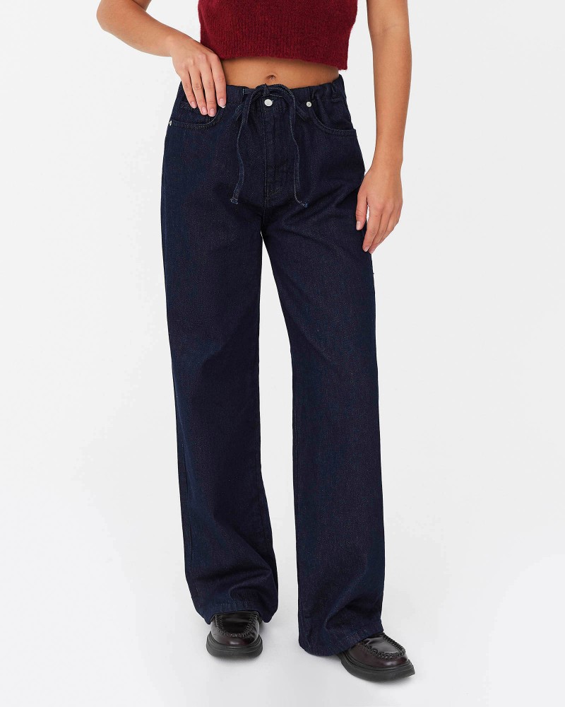 Темно-сині джинси Straight з зав'язками FASHIONISTA