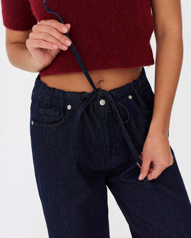 Темно-сині джинси Straight з зав'язками FASHIONISTA