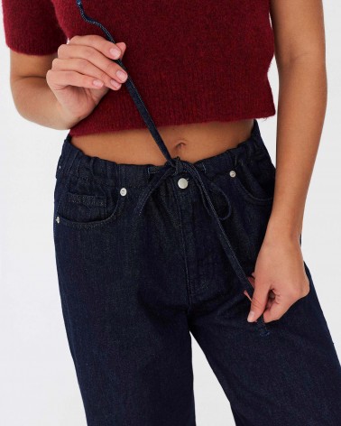 Темно-сині джинси Straight з зав'язками FASHIONISTA