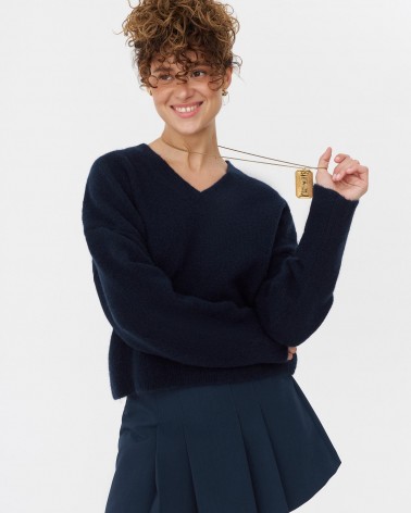 Темно-синій пуловер з манжетами FASHIONISTA