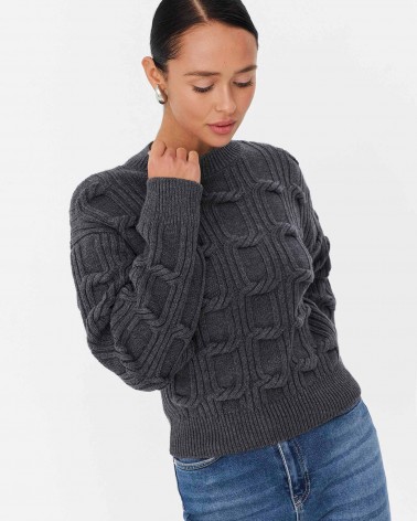 Сірий джемпер з плетенням та манжетами FASHIONISTA