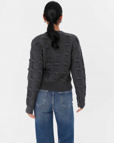 Сірий джемпер з плетенням та манжетами FASHIONISTA