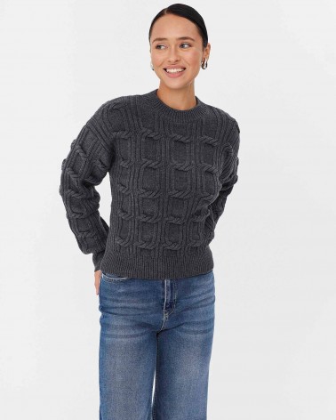 Сірий джемпер з плетенням та манжетами FASHIONISTA