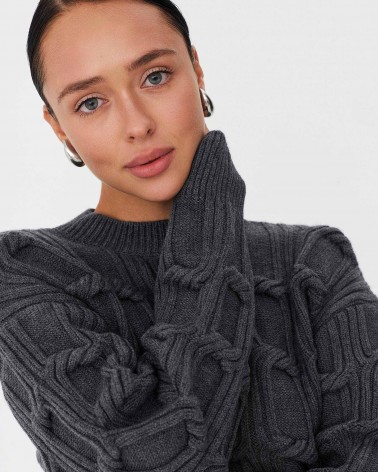 Сірий джемпер з плетенням та манжетами FASHIONISTA