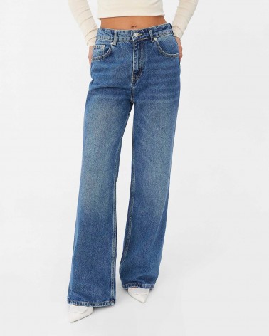 Сині джинси прямого крою з потертостями FASHIONISTA