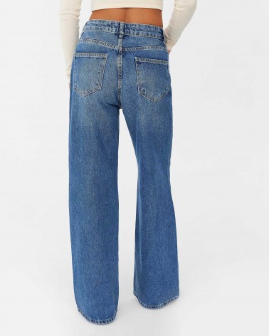 Сині джинси прямого крою з потертостями FASHIONISTA