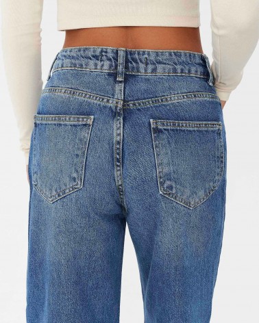 Сині джинси прямого крою з потертостями FASHIONISTA