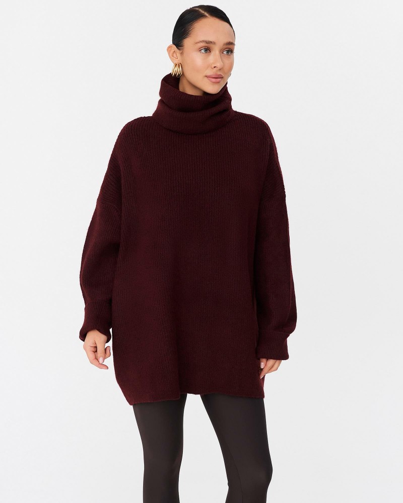 Бордовий подовжений светр крою оверсайз FASHIONISTA