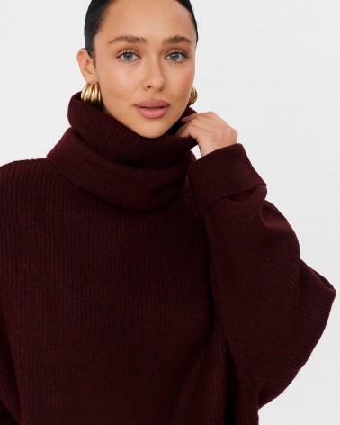 Бордовий подовжений светр крою оверсайз FASHIONISTA