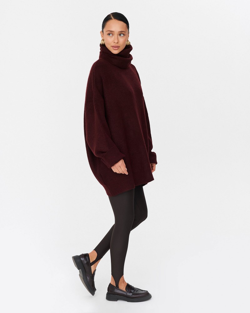 Бордовий подовжений светр крою оверсайз FASHIONISTA