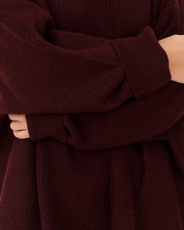 Бордовий подовжений светр крою оверсайз FASHIONISTA