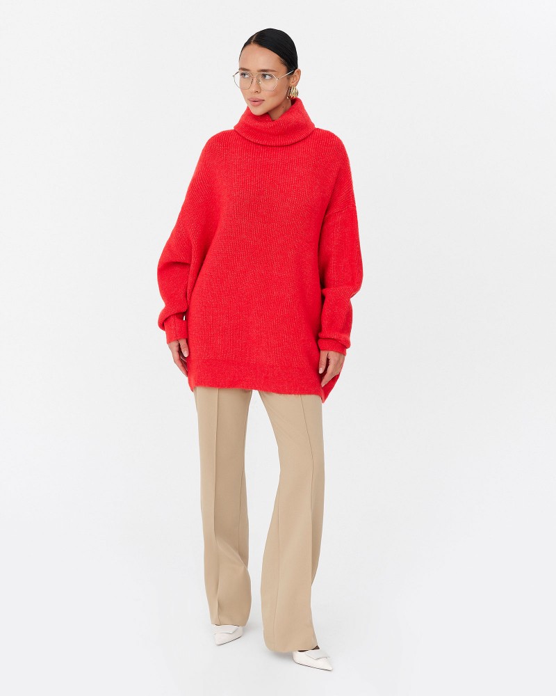 Яскраво-червоний подовжений светр крою оверсайз FASHIONISTA