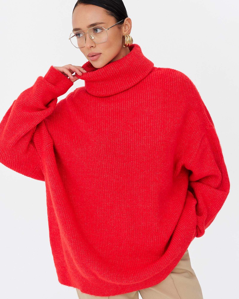 Яскраво-червоний подовжений светр крою оверсайз FASHIONISTA