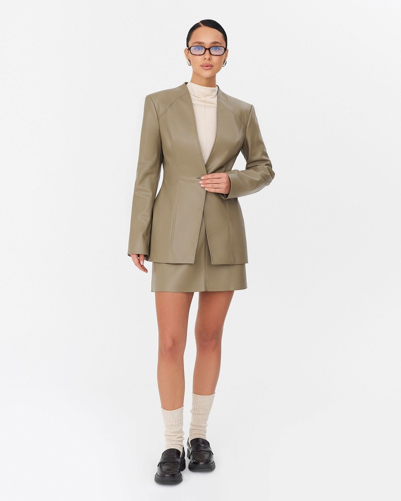 Хакі жакет зі штучної шкіри FASHIONISTA