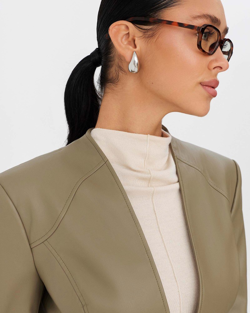 Хакі жакет зі штучної шкіри FASHIONISTA