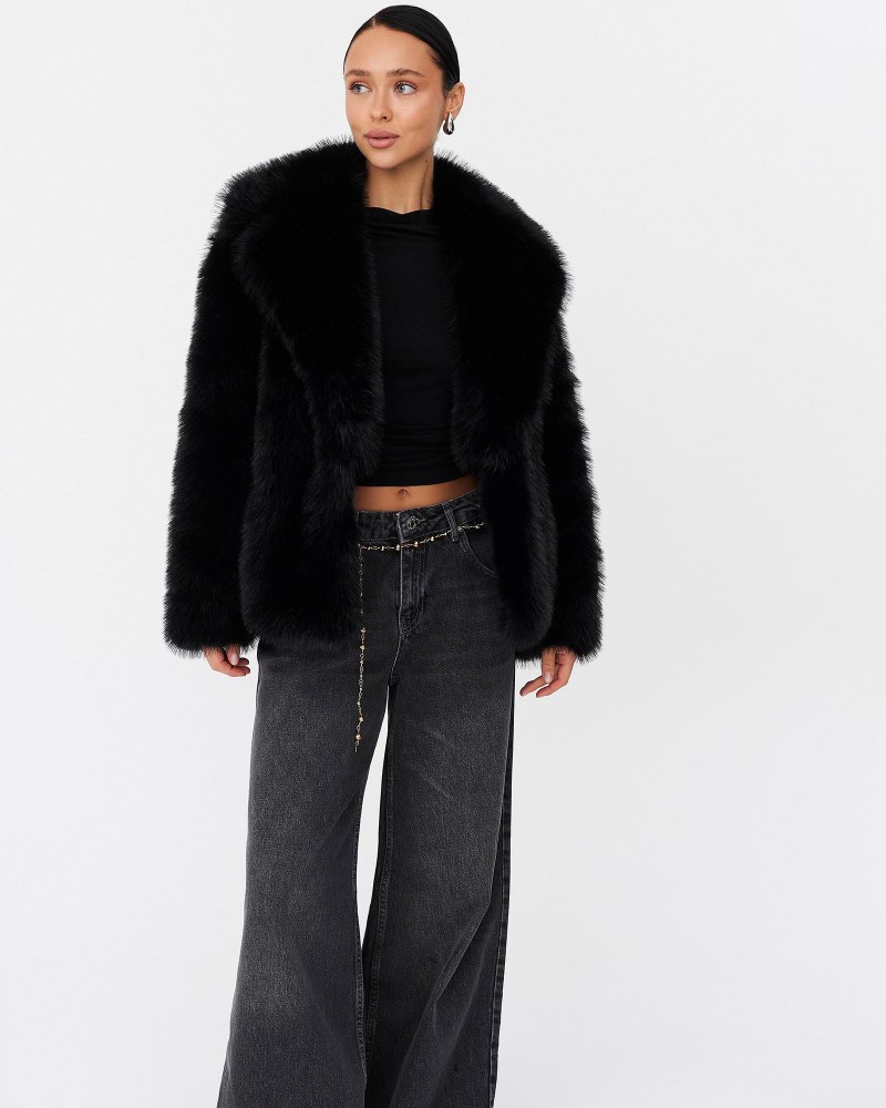 Чорна шуба зі штучного хутра FASHIONISTA