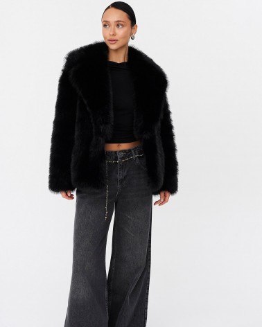 Чорна шуба зі штучного хутра FASHIONISTA