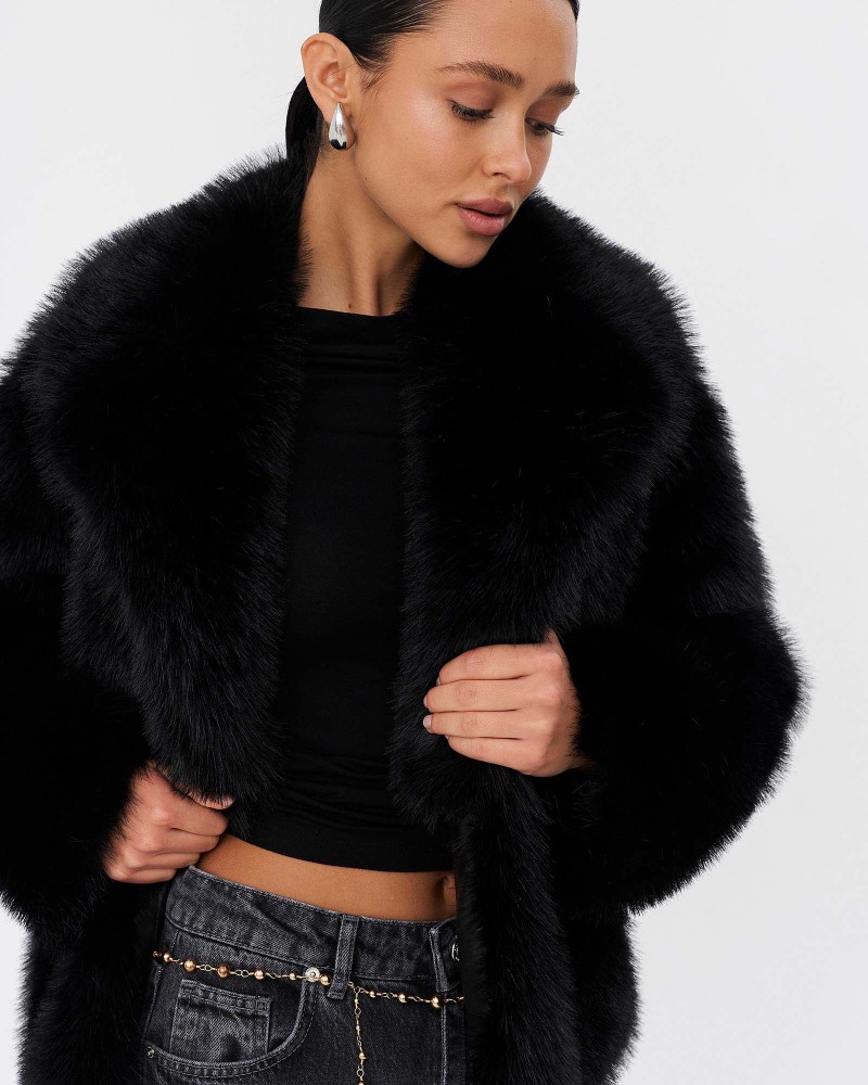 Чорна шуба зі штучного хутра FASHIONISTA