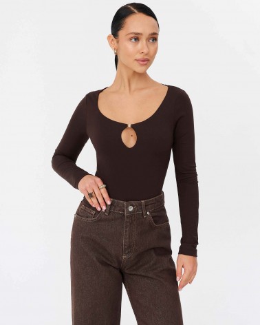 Коричневе боді з вирізом та застібкою FASHIONISTA