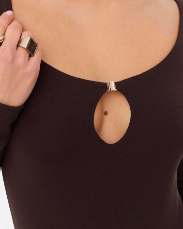 Коричневе боді з вирізом та застібкою FASHIONISTA