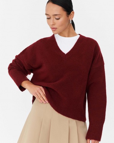 Бордовий пуловер з манжетами FASHIONISTA